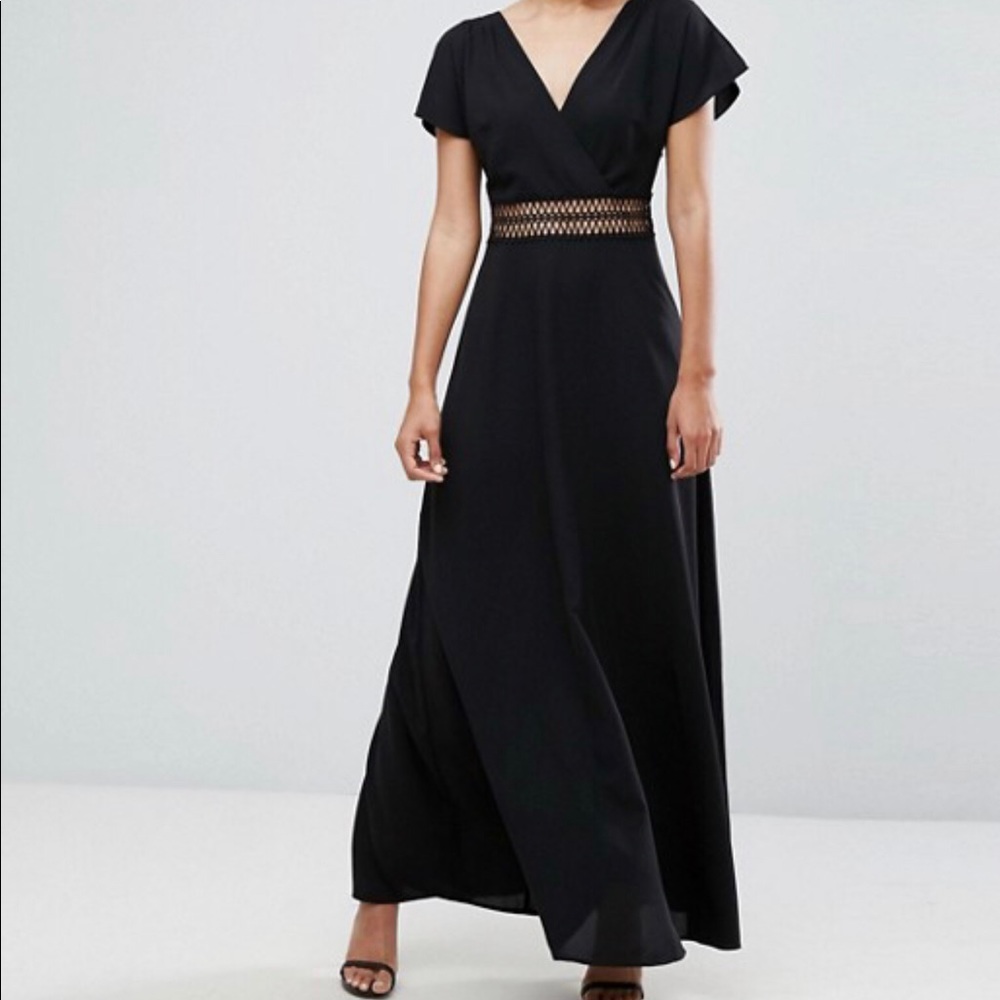 NWT ASOS black maxi with crochet waist cut out sz2
